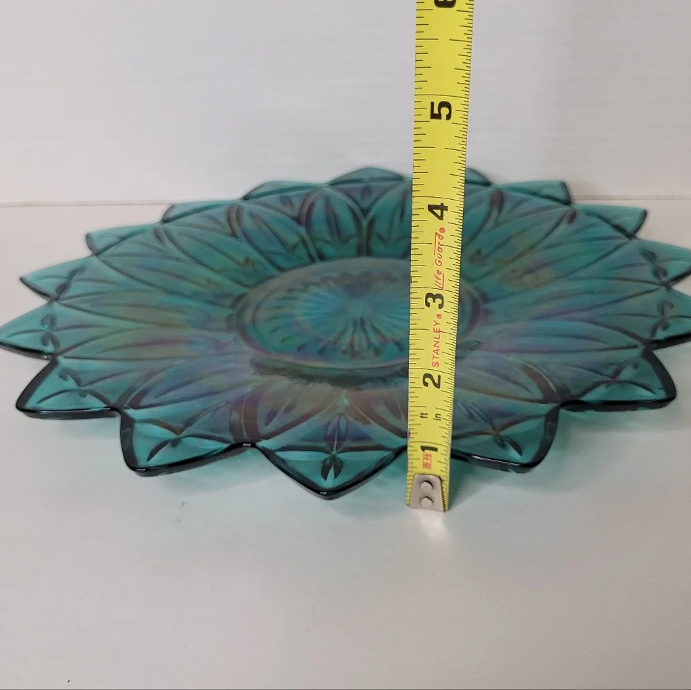 Vintage Teal Blue Federal Plate Platter Rare Iridescent Federal Glass 9.5 inches - Picture 3 of 6